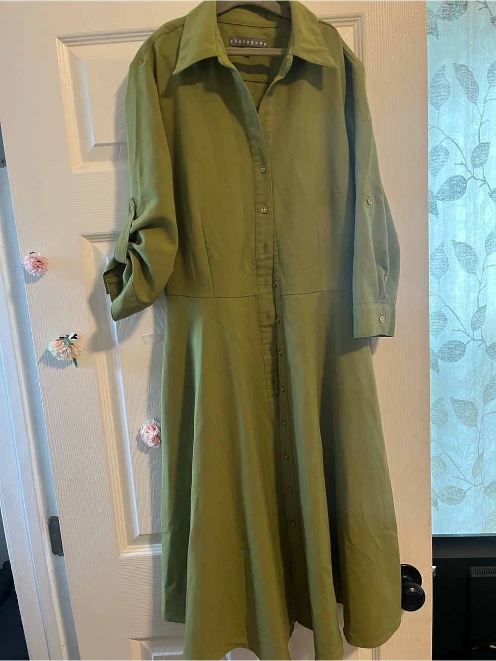 Sharagano Olive-Style Button-Front Midi Dress